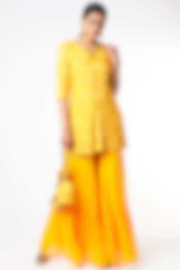 Yellow Georgette Sharara Set by CHARU PARASHAR