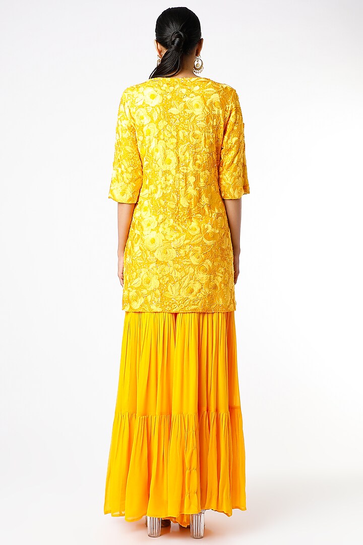 Yellow Georgette Wedding Sharara Set by CHARU PARASHAR at Pernia's Pop Up Shop