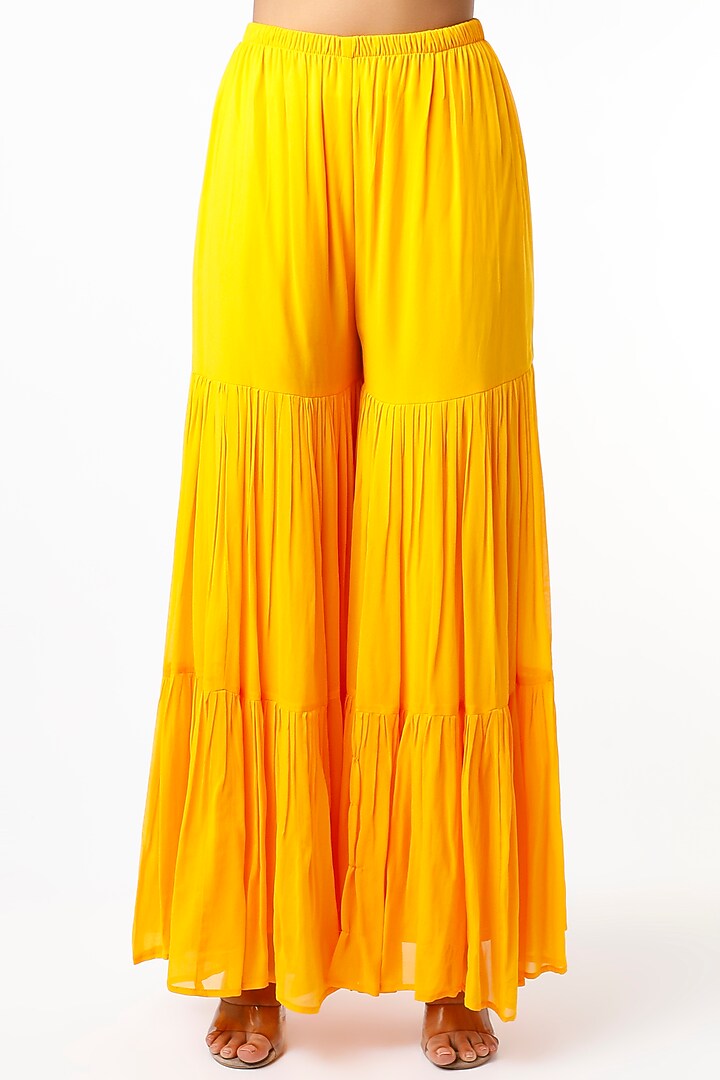 Yellow Georgette Wedding Sharara Set by CHARU PARASHAR at Pernia's Pop Up Shop