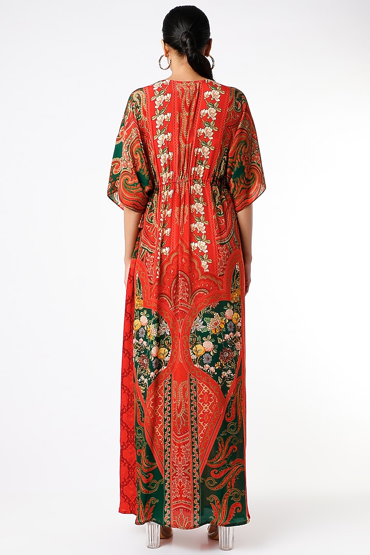 Red Digital Printed Kaftan With Potli by CHARU PARASHAR at Pernia's Pop Up Shop