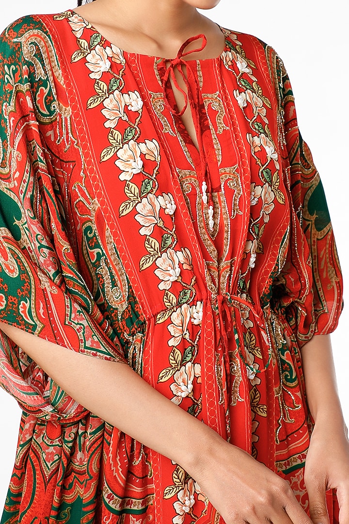 Red Digital Printed Kaftan With Potli by CHARU PARASHAR at Pernia's Pop Up Shop