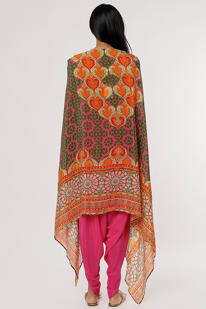 Hot Pink & Green Printed Cape Set by CHARU PARASHAR at Pernia's Pop Up Shop