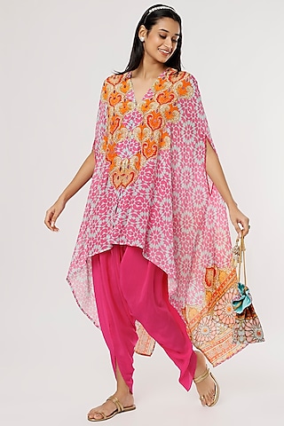 Pink & Sky Blue Printed Cape Set by CHARU PARASHAR