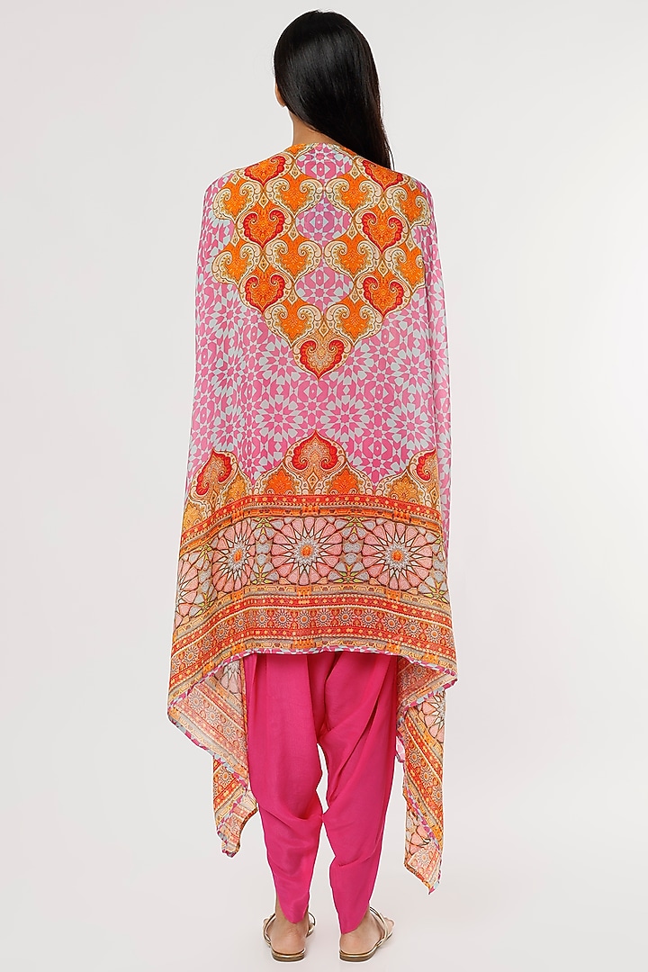 Pink & Sky Blue Printed Cape Set by CHARU PARASHAR at Pernia's Pop Up Shop