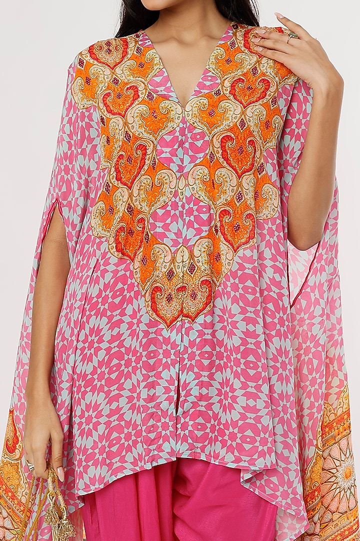 Pink & Sky Blue Printed Cape Set by CHARU PARASHAR at Pernia's Pop Up Shop