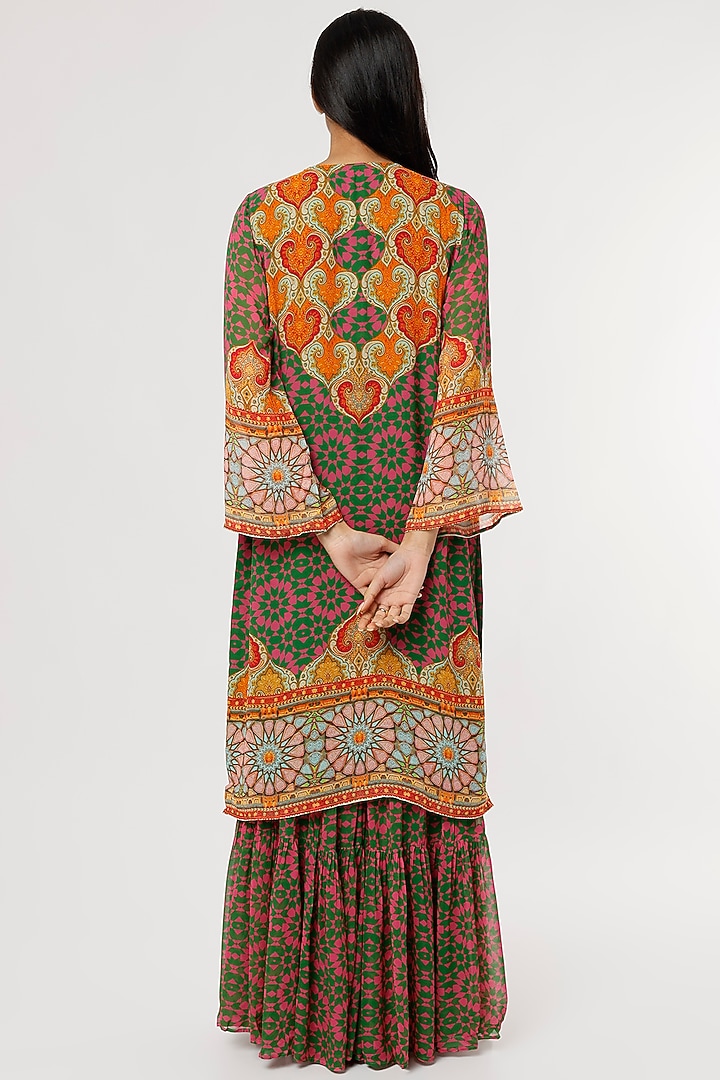 Hot Pink & Green Embellished Wedding Sharara Set by CHARU PARASHAR at Pernia's Pop Up Shop