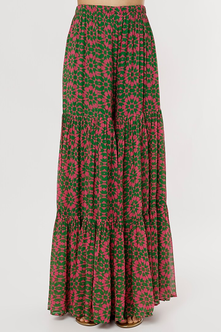 Hot Pink & Green Embellished Wedding Sharara Set by CHARU PARASHAR at Pernia's Pop Up Shop
