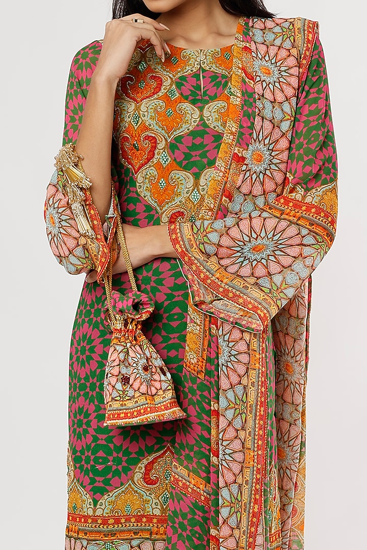 Hot Pink & Green Embellished Wedding Sharara Set by CHARU PARASHAR at Pernia's Pop Up Shop