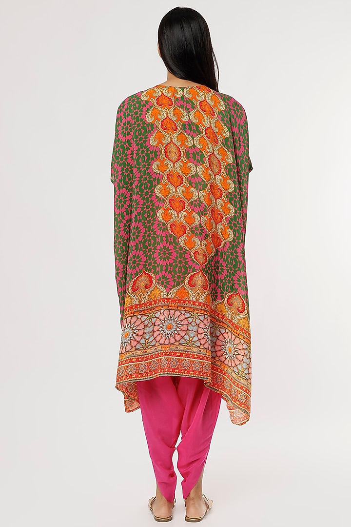 Hot Pink & Green Printed Cape Set by CHARU PARASHAR at Pernia's Pop Up Shop