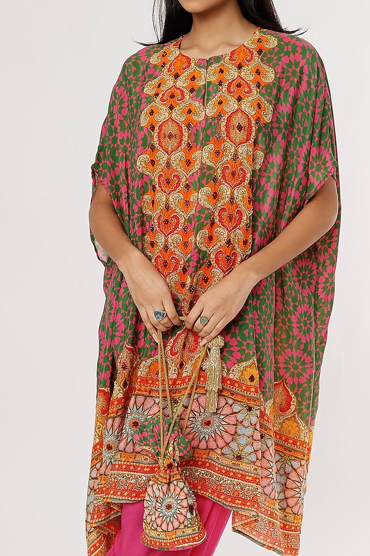 Hot Pink & Green Printed Cape Set by CHARU PARASHAR at Pernia's Pop Up Shop