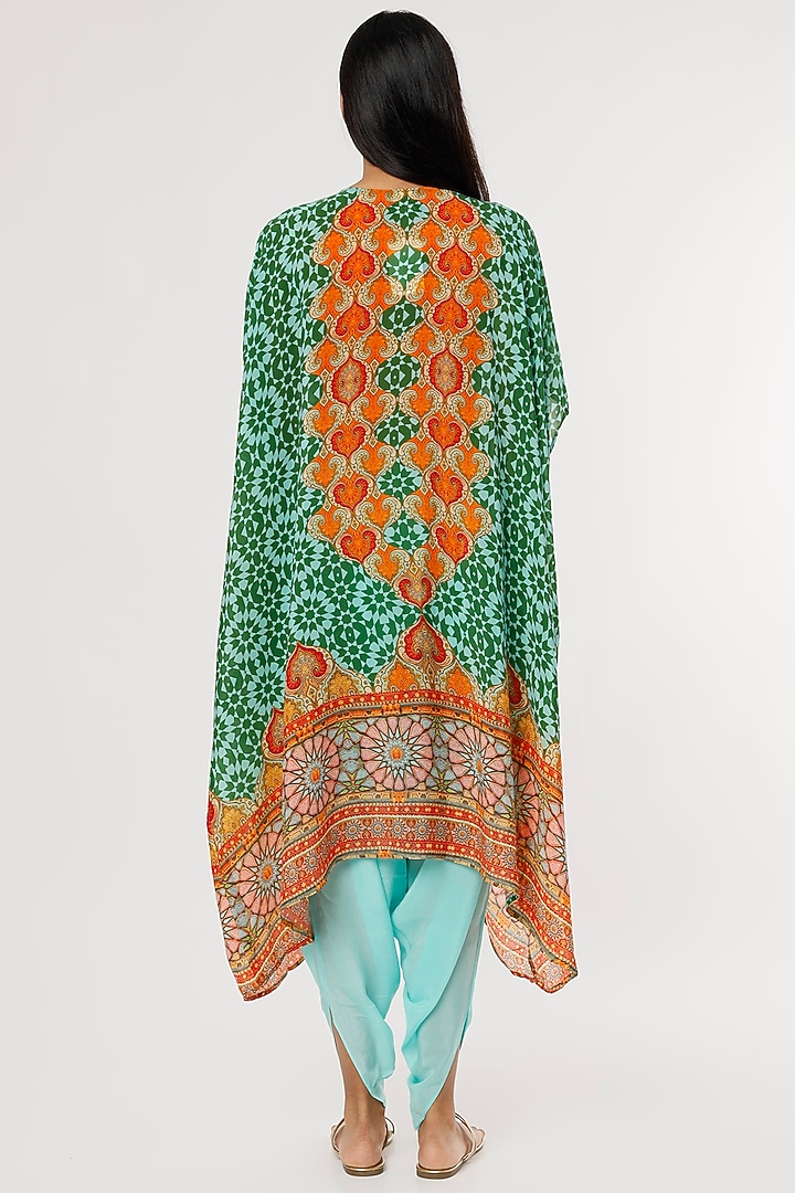 Sky Blue & Green Digital Printed Cape Set by CHARU PARASHAR at Pernia's Pop Up Shop