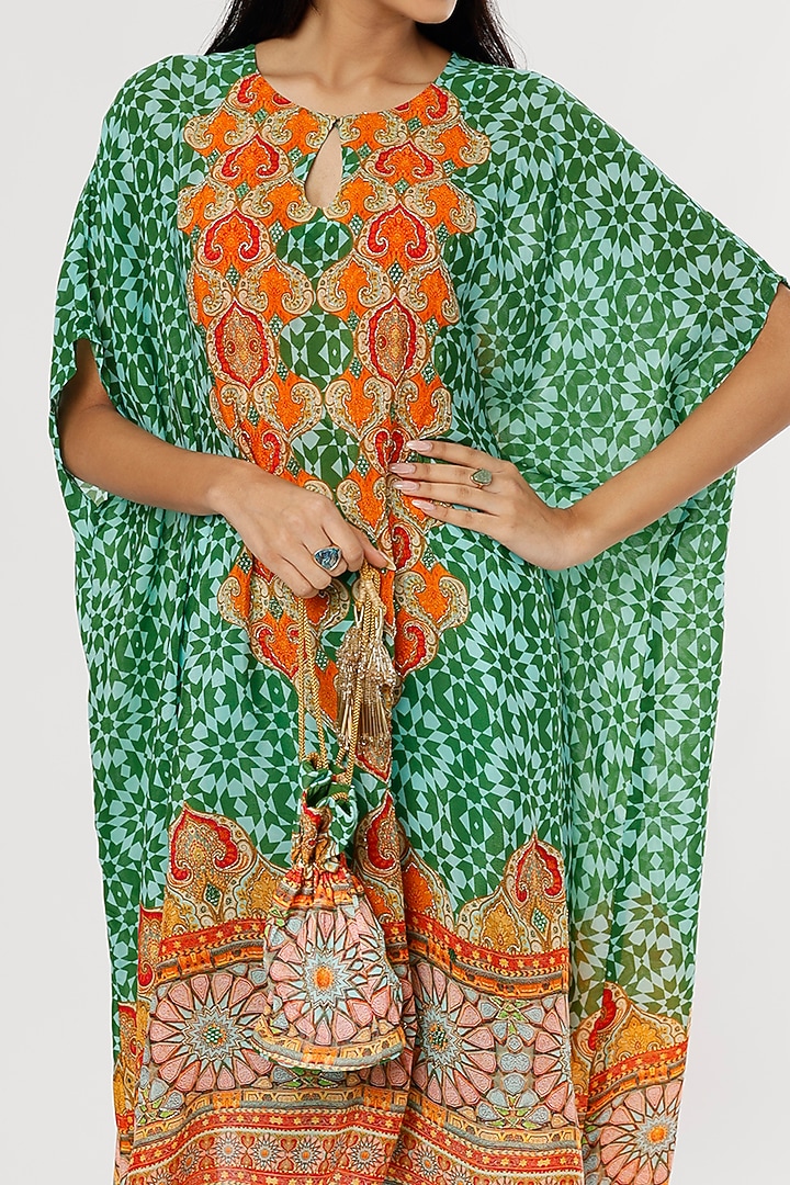 Sky Blue & Green Digital Printed Cape Set by CHARU PARASHAR at Pernia's Pop Up Shop