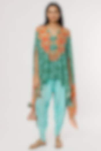 Sky Blue & Green Digital Printed Cape Set by CHARU PARASHAR at Pernia's Pop Up Shop