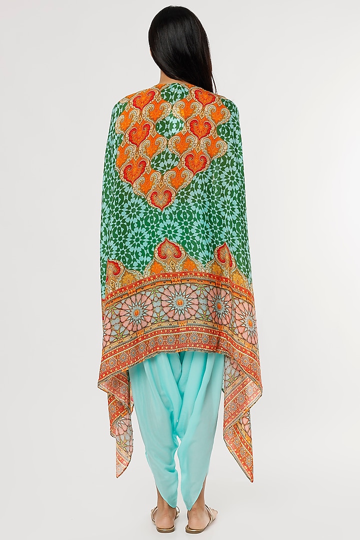 Sky Blue & Green Digital Printed Cape Set by CHARU PARASHAR at Pernia's Pop Up Shop
