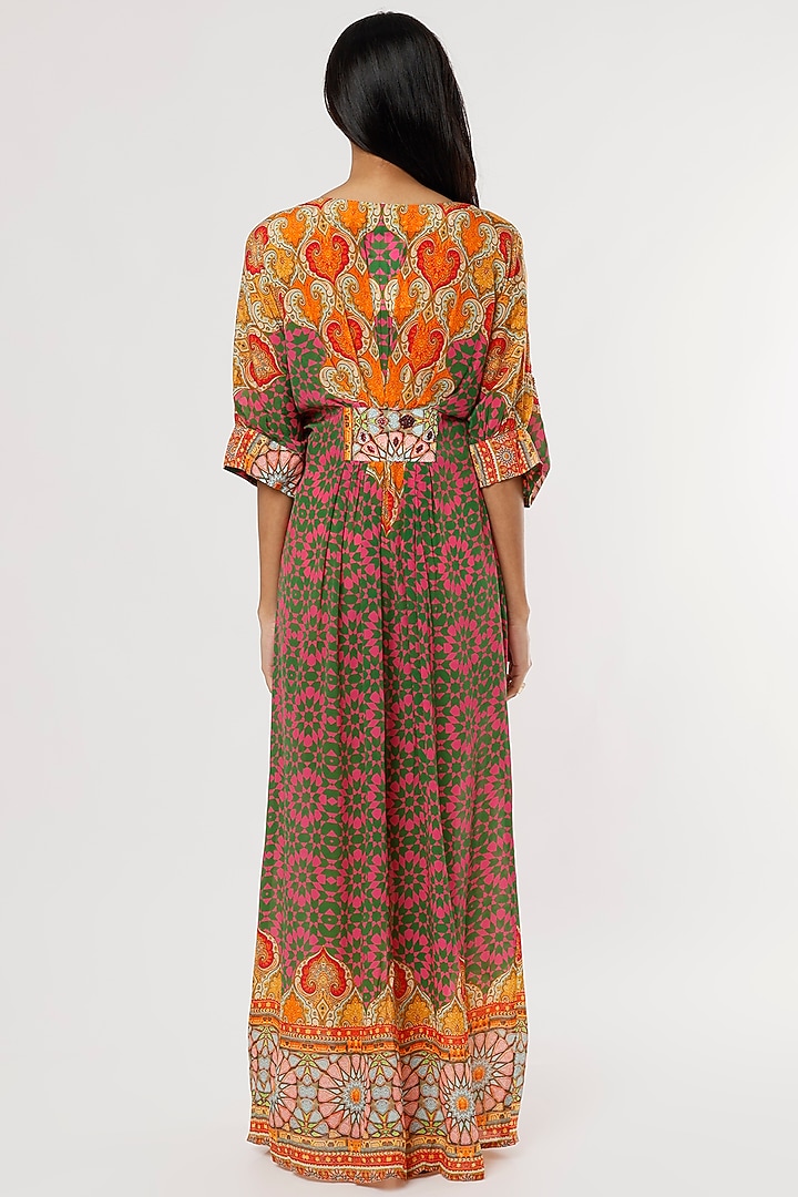 Hot Pink & Green Printed Kaftan by CHARU PARASHAR at Pernia's Pop Up Shop