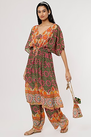 Hot Pink & Green Printed Co-Ord Set by CHARU PARASHAR