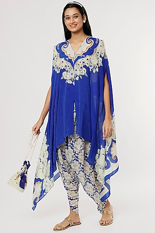 Blue Digital Printed Cape Set by CHARU PARASHAR