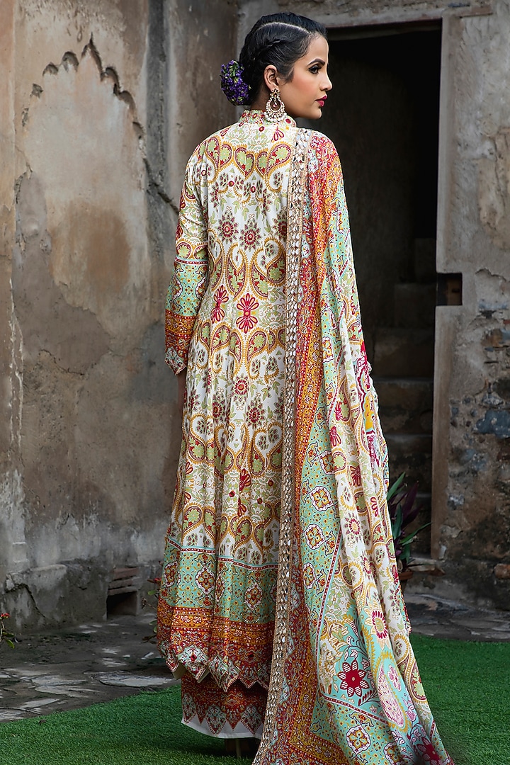Multi-Colored Crepe Printed Wedding Anarkali Set by CHARU PARASHAR at Pernia's Pop Up Shop