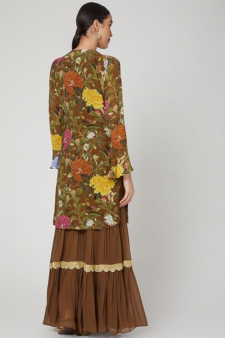 Brown Printed & Embroidered Wedding Sharara Set by CHARU PARASHAR at Pernia's Pop Up Shop