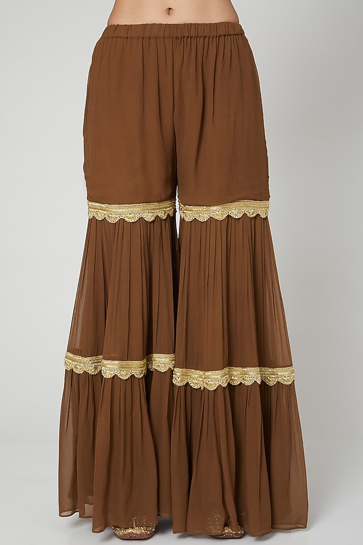 Brown Printed & Embroidered Wedding Sharara Set by CHARU PARASHAR at Pernia's Pop Up Shop