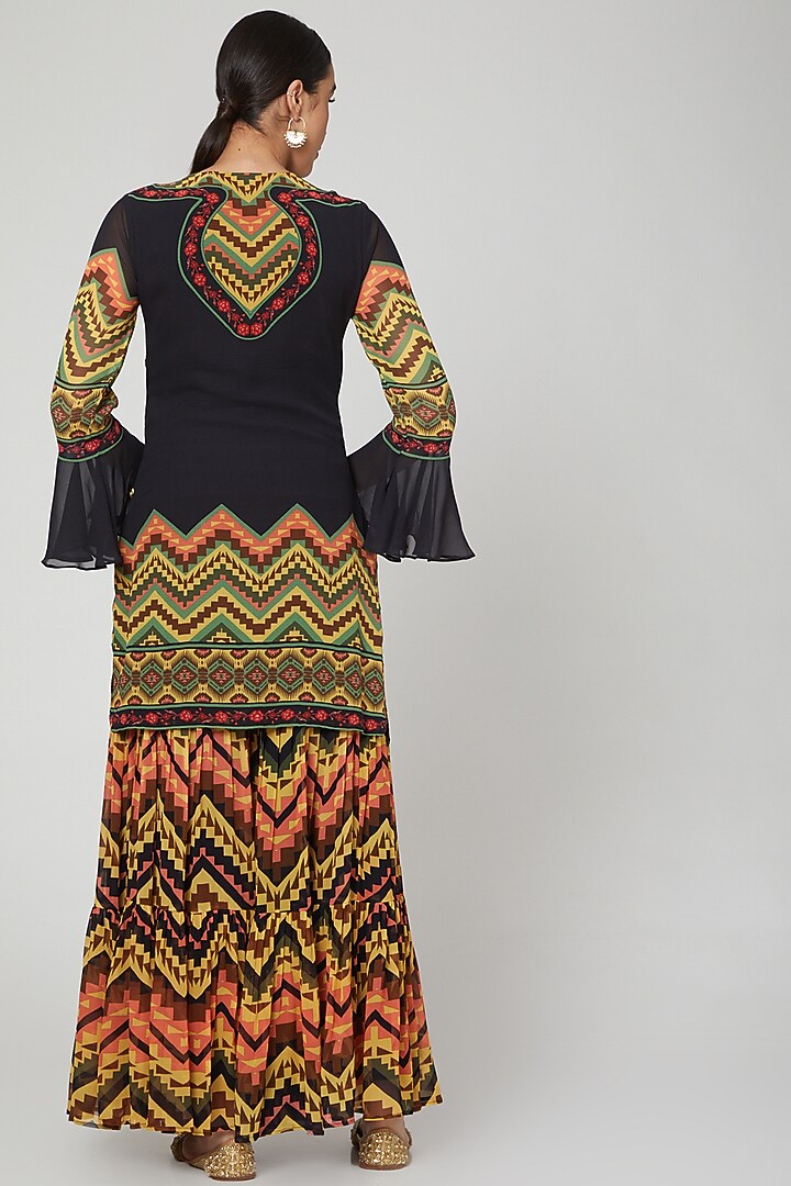 Black Printed & Embroidered Wedding Sharara Set by CHARU PARASHAR at Pernia's Pop Up Shop