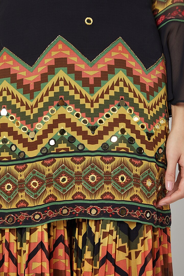 Black Printed & Embroidered Wedding Sharara Set by CHARU PARASHAR at Pernia's Pop Up Shop