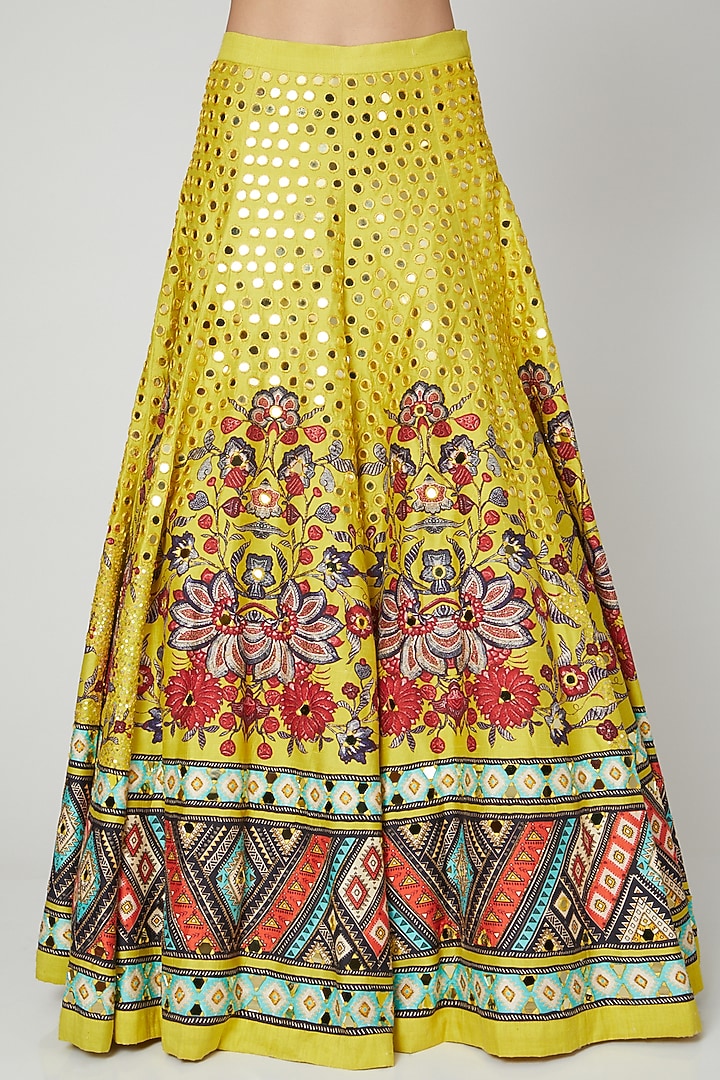 Yellow Printed & Embroidered Bridal Lehenga Set by CHARU PARASHAR at Pernia's Pop Up Shop