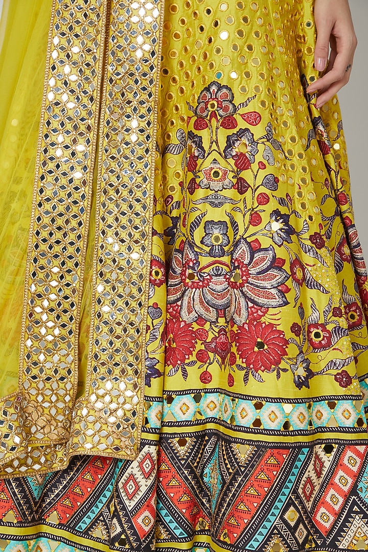 Yellow Printed & Embroidered Bridal Lehenga Set by CHARU PARASHAR at Pernia's Pop Up Shop