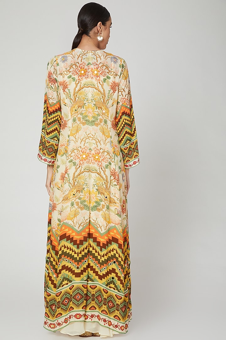 Cream Printed & Embroidered Cape Set by CHARU PARASHAR at Pernia's Pop Up Shop