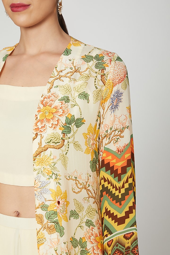 Cream Printed & Embroidered Cape Set by CHARU PARASHAR at Pernia's Pop Up Shop