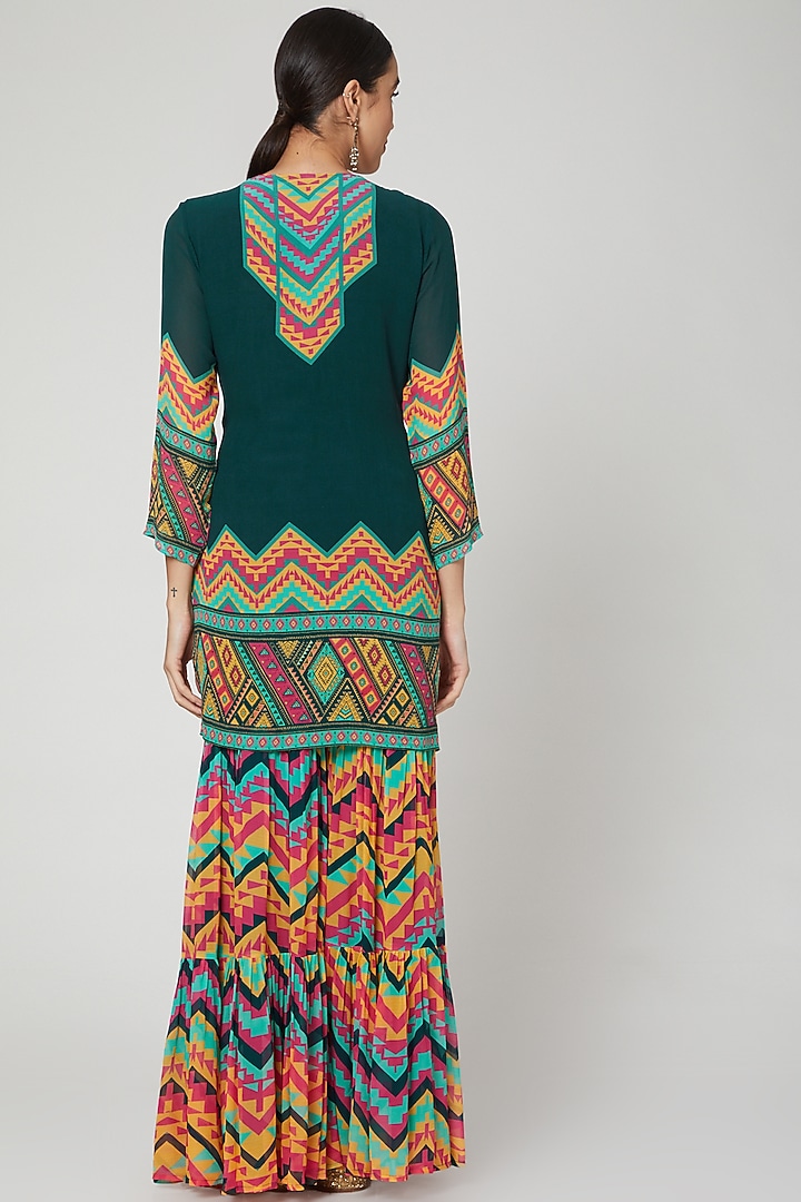 Teal Printed & Embroidered Wedding Sharara Set by CHARU PARASHAR at Pernia's Pop Up Shop