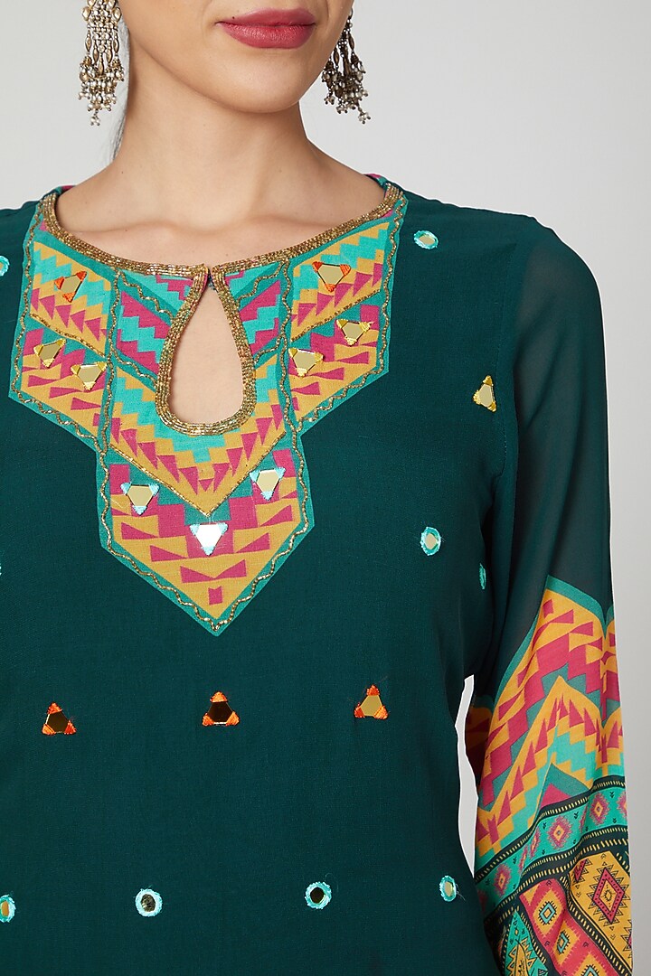 Teal Printed & Embroidered Wedding Sharara Set by CHARU PARASHAR at Pernia's Pop Up Shop