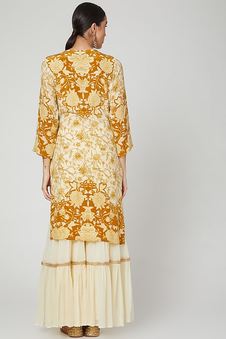Cream Brown Printed & Embroidered Wedding Sharara Set by CHARU PARASHAR at Pernia's Pop Up Shop