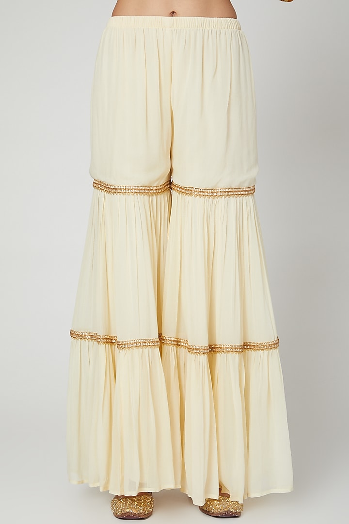 Cream Brown Printed & Embroidered Wedding Sharara Set by CHARU PARASHAR at Pernia's Pop Up Shop