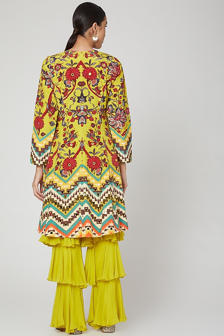 Yellow Printed & Embroidered Jacket With Sharara by CHARU PARASHAR at Pernia's Pop Up Shop