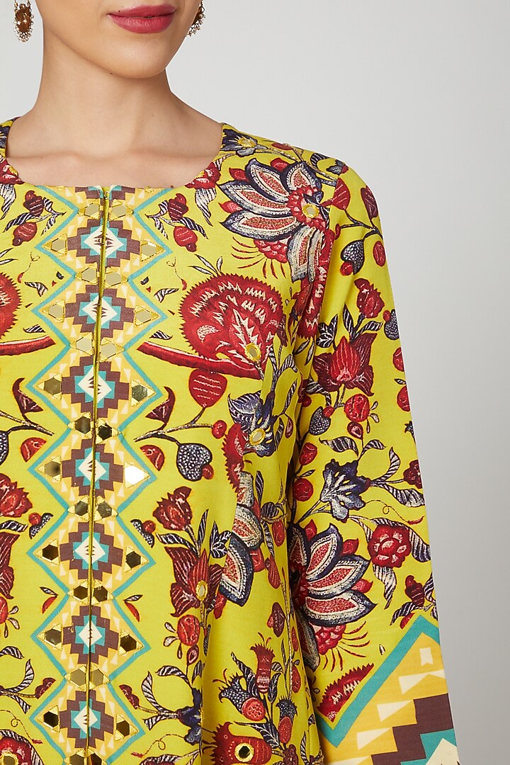 Yellow Printed & Embroidered Jacket With Sharara by CHARU PARASHAR at Pernia's Pop Up Shop