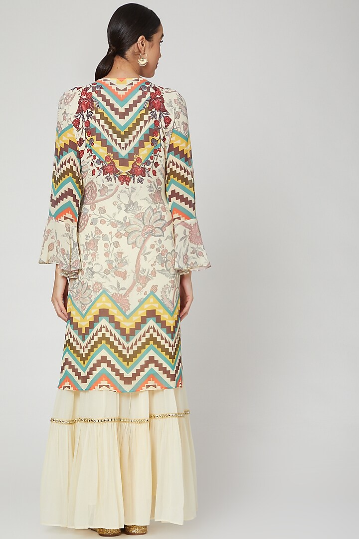 Cream Digital Printed & Embroidered Wedding Sharara Set by CHARU PARASHAR at Pernia's Pop Up Shop