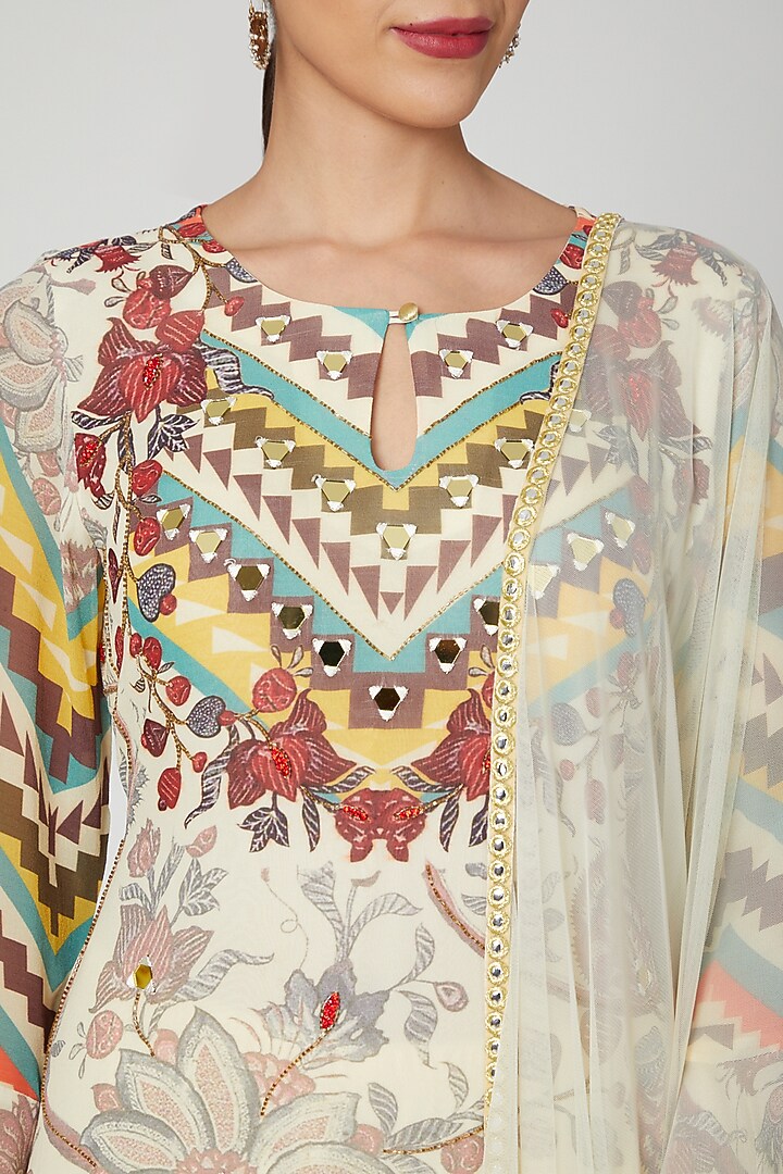Cream Digital Printed & Embroidered Wedding Sharara Set by CHARU PARASHAR at Pernia's Pop Up Shop