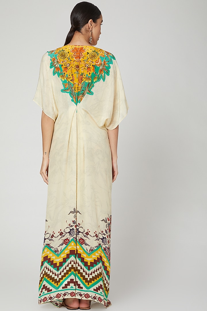Cream Printed & Embroidered Kaftan by CHARU PARASHAR at Pernia's Pop Up Shop