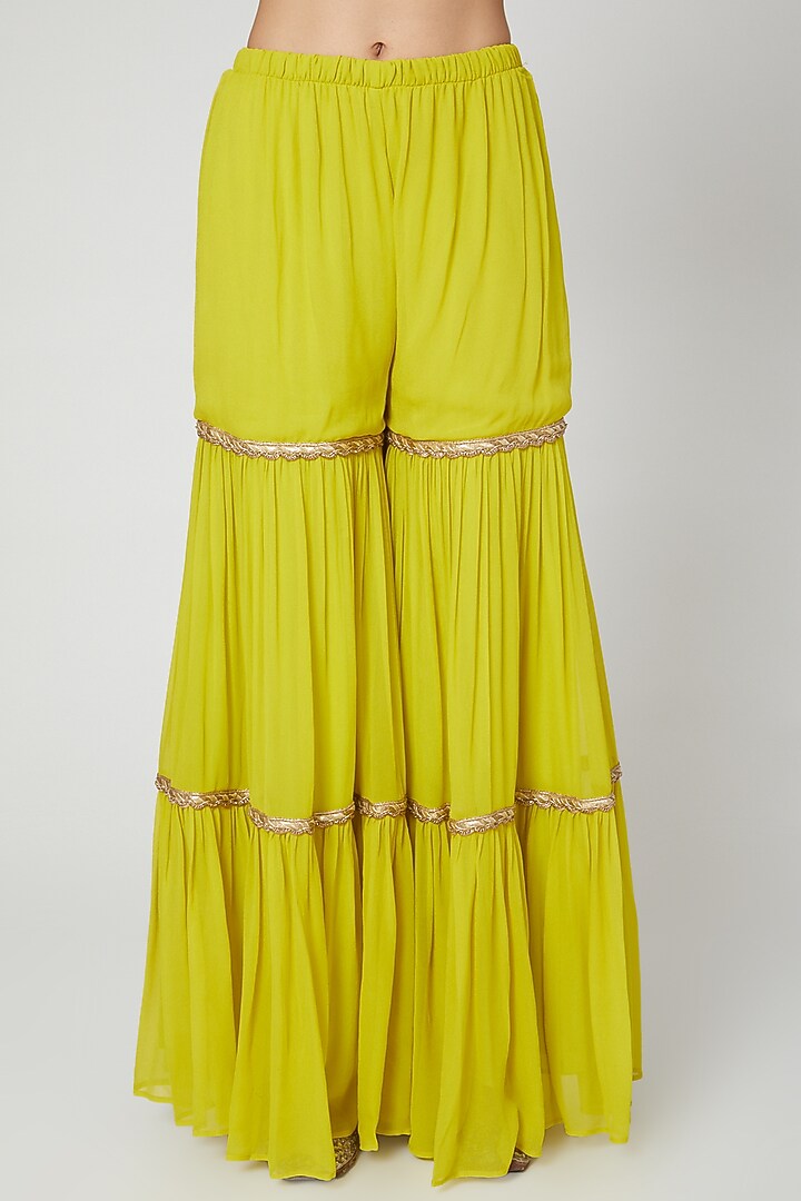 Yellow Printed & Embroidered Wedding Sharara Set by CHARU PARASHAR at Pernia's Pop Up Shop