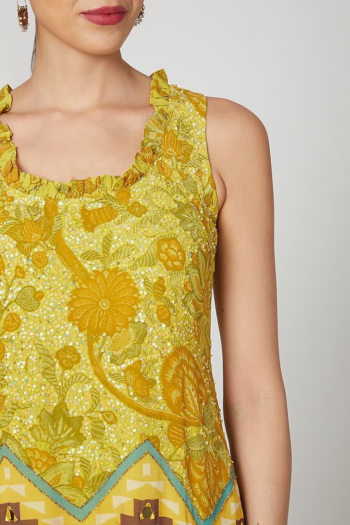 Yellow Printed & Embroidered Wedding Sharara Set by CHARU PARASHAR at Pernia's Pop Up Shop