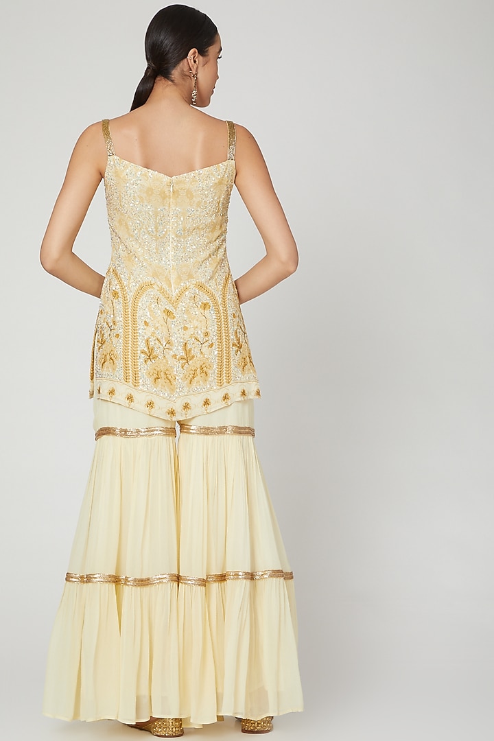 Cream Printed & Heavily Embroidered Wedding Sharara Set by CHARU PARASHAR at Pernia's Pop Up Shop