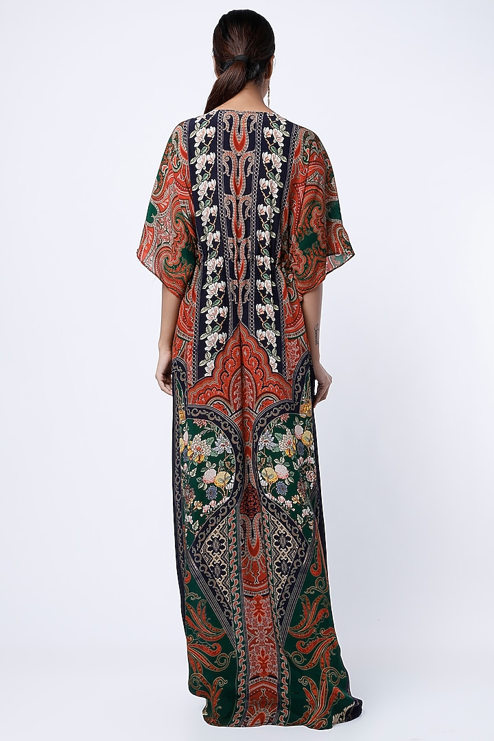 Black Digital Printed Kaftan With Potli Bag by CHARU PARASHAR at Pernia's Pop Up Shop
