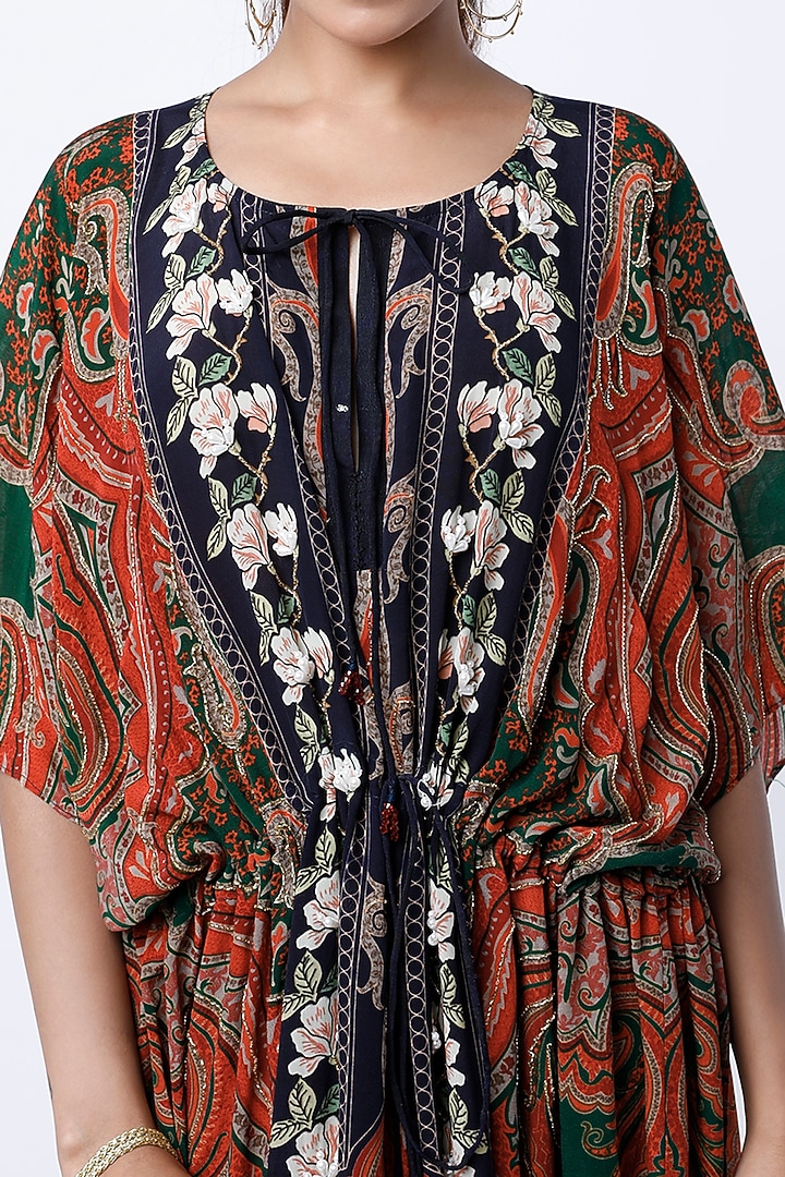 Black Digital Printed Kaftan With Potli Bag by CHARU PARASHAR at Pernia's Pop Up Shop