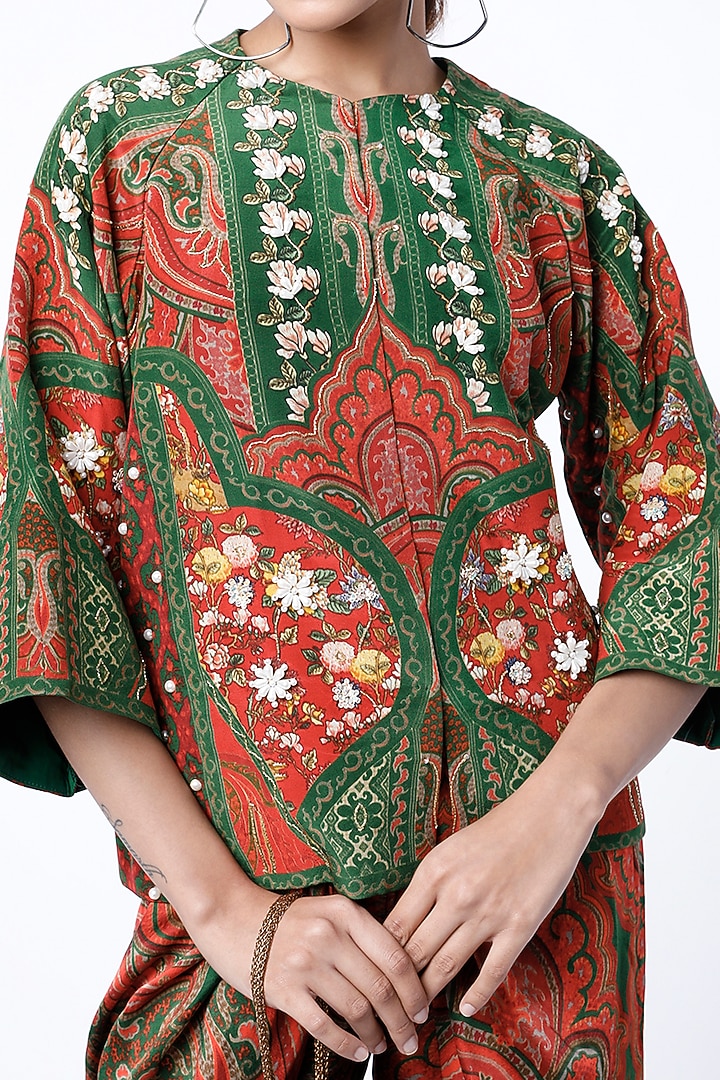 Red Printed Dhoti Set by CHARU PARASHAR at Pernia's Pop Up Shop