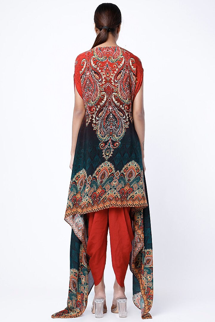 Red Hand Embellished Dhoti Set by CHARU PARASHAR at Pernia's Pop Up Shop