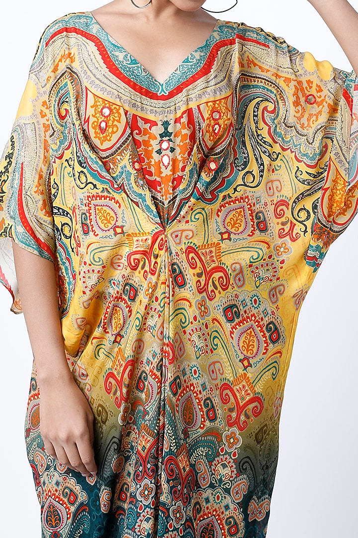 Yellow Hand Embellished Kaftan by CHARU PARASHAR at Pernia's Pop Up Shop