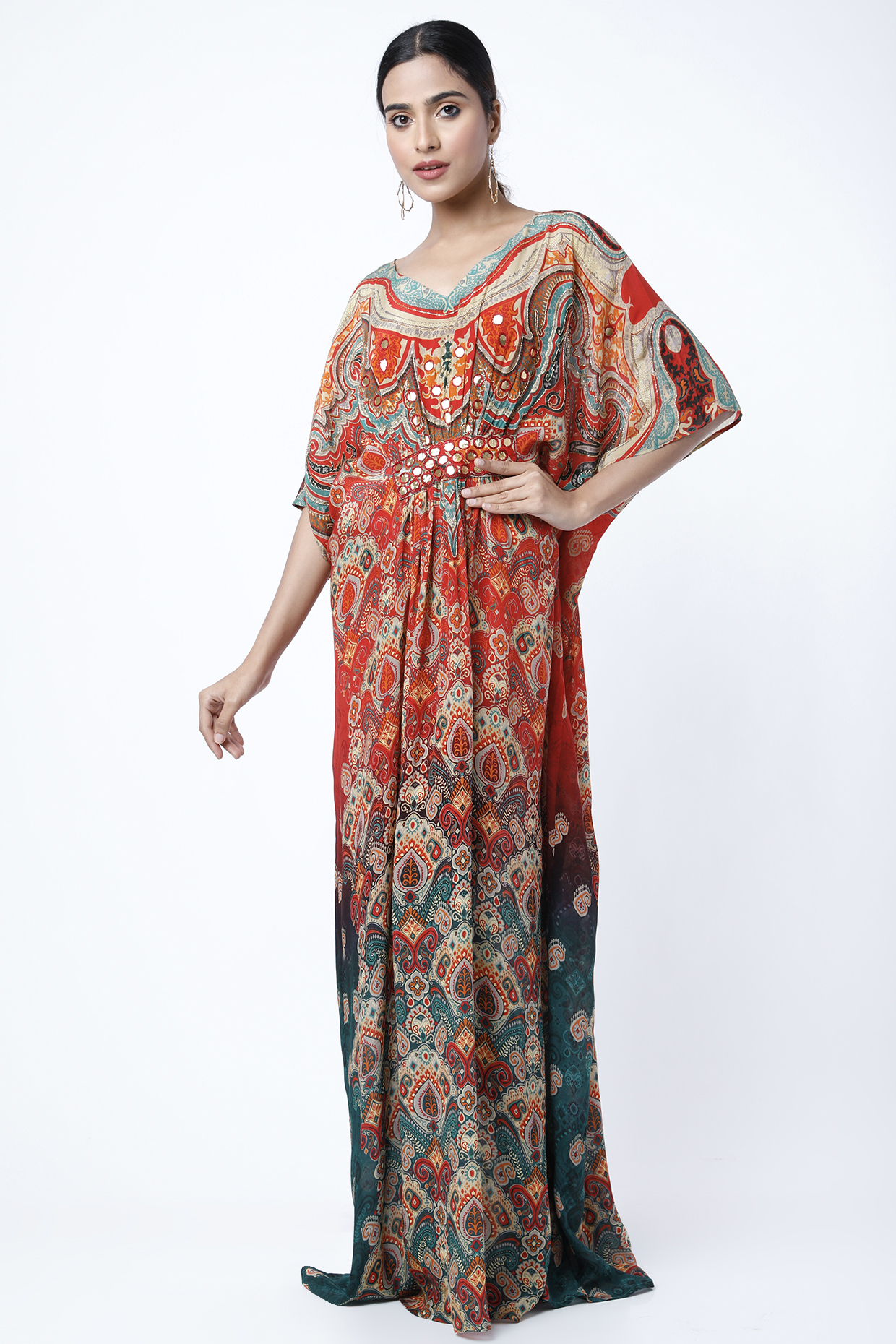 Red Digital Printed Kaftan by CHARU PARASHAR at Pernia's Pop Up Shop