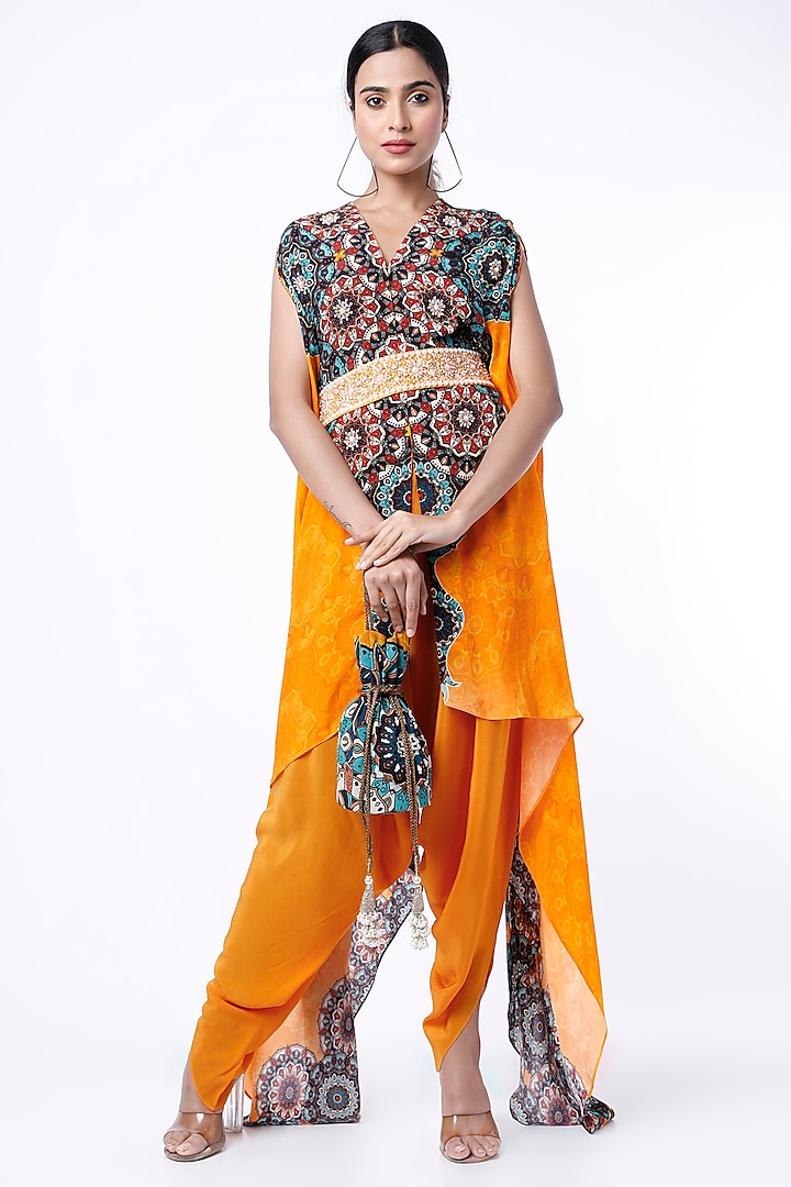 Multi Colored Printed High-Low Cape Set by CHARU PARASHAR at Pernia's Pop Up Shop