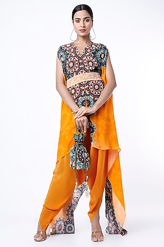 Multi Colored Printed High-Low Cape Set by CHARU PARASHAR